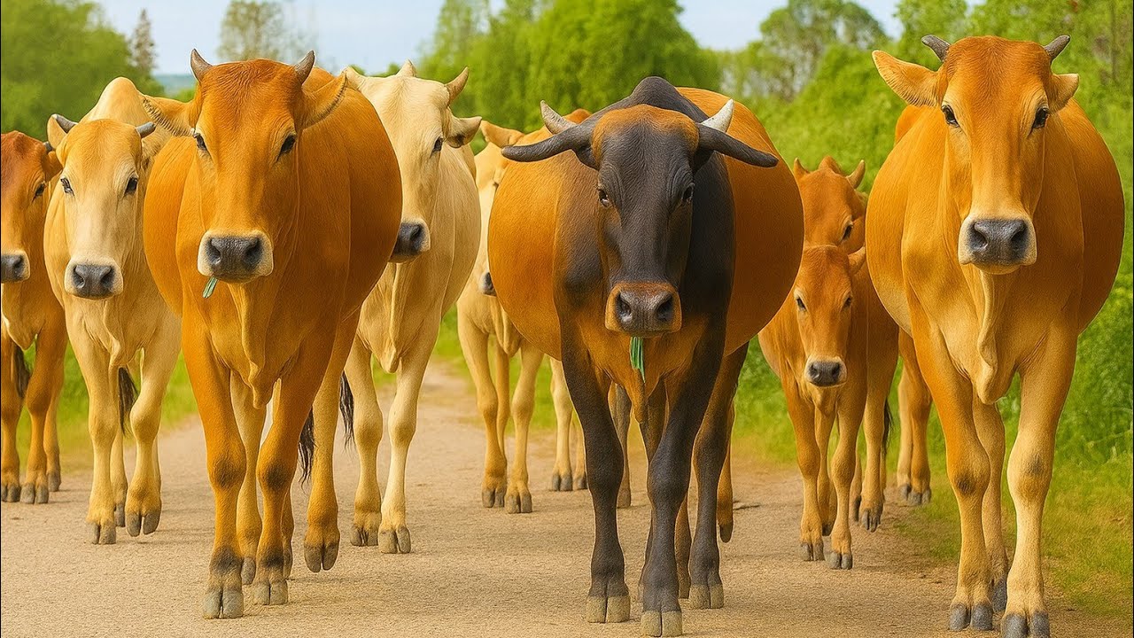 Aktivitas Puluhan Sapi Lembu Jinak Di sore hari, Suara Sapi Moo, Kerumunan Sapi Lucu Menuju kandang