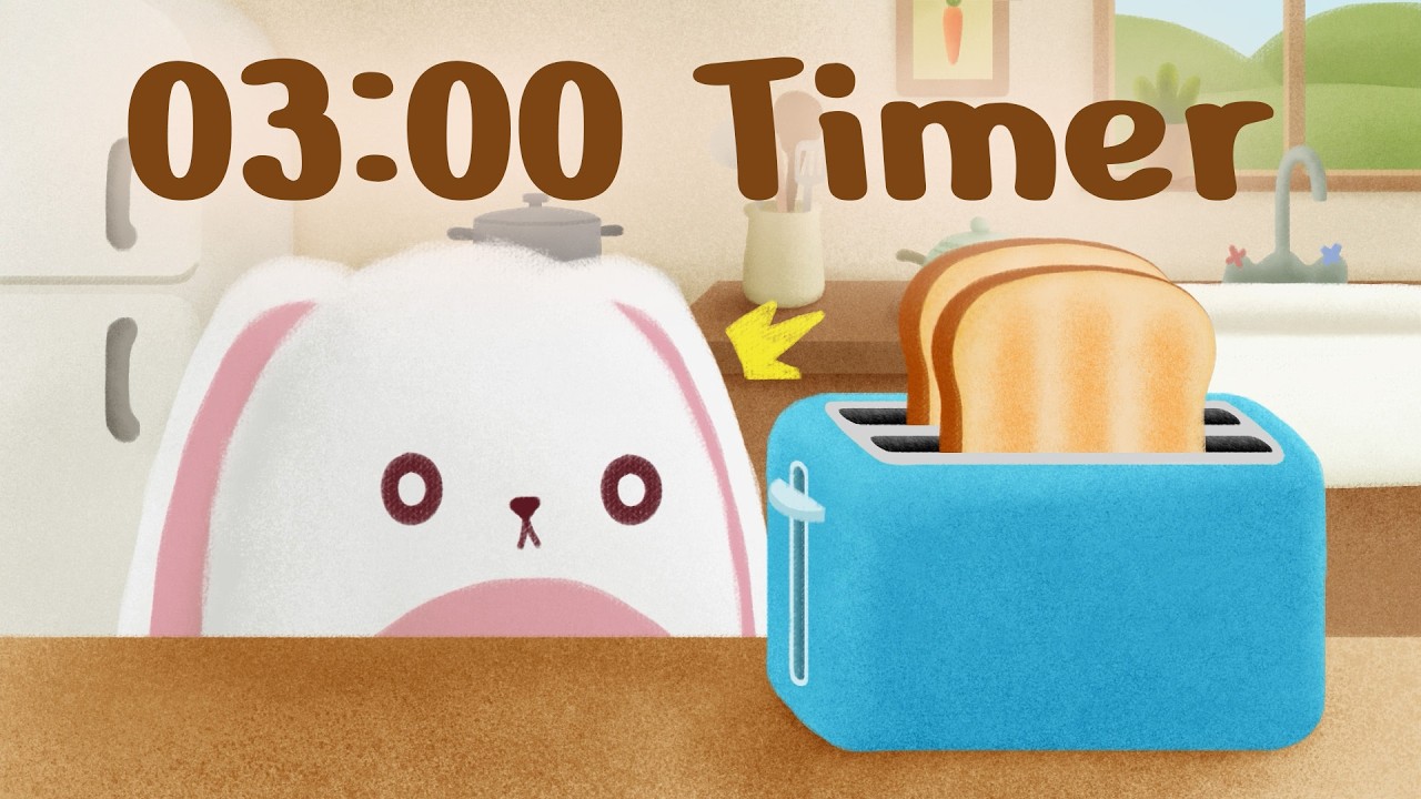 3 Minute Countdown Timer ⏳ | Cute Bunny Lumie Watching Toaster 🐰🍞 | Real Toaster Sounds & Pop Up