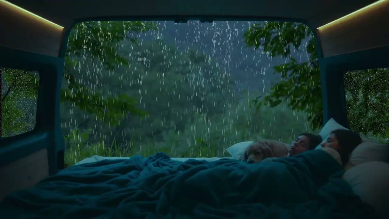 Rain on Van Windows in Deep Forest 🌌 | Cozy Night Camping Sounds for Relaxation