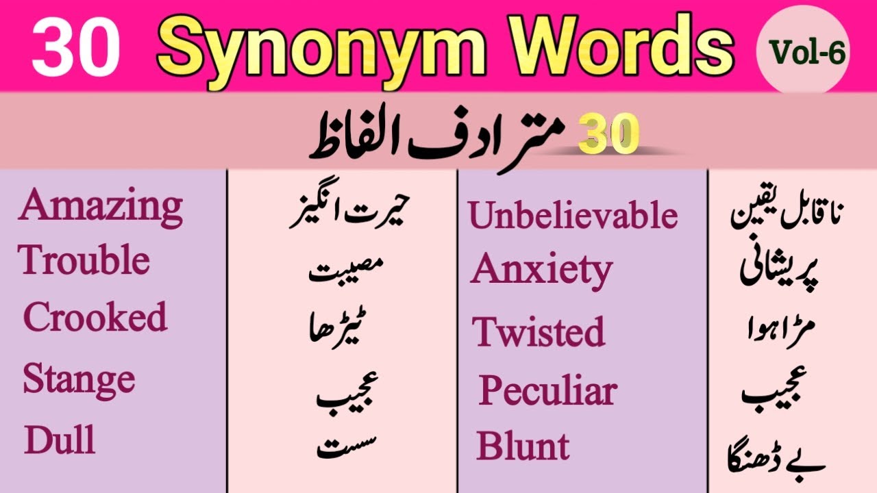 30 Most important synonyms With Urdu / Hindi Meaning | English Important synonyms| Vocabulary Words