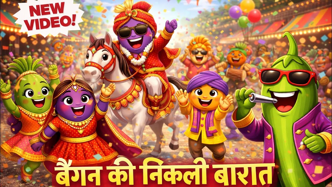 बैंगन की निकली बारात 🥁🥕 | Funny Vegetable Wedding Song | Hindi Kids Poem | Aloo ki Barat