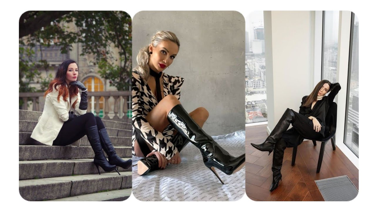 Classy leather thigh high & knee high heels boots outfits collection for Ladies 