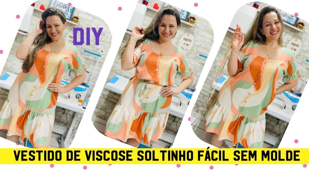 VESTIDO DE VISCOSE SOLTINHO COM BABADOS FÁCIL SEM MOLDE/DIY/Para iniciantes na costura #passoapasso