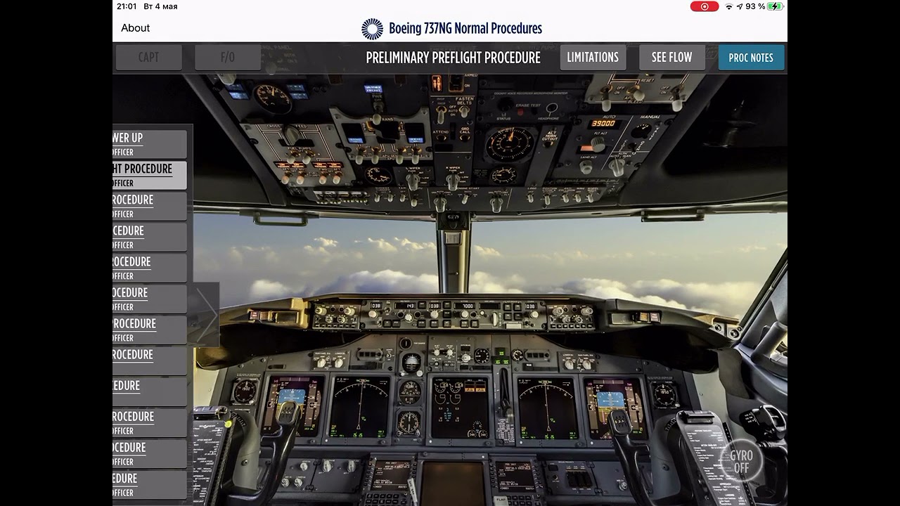 Boeing 737 NG preliminary procedure FO/Captain