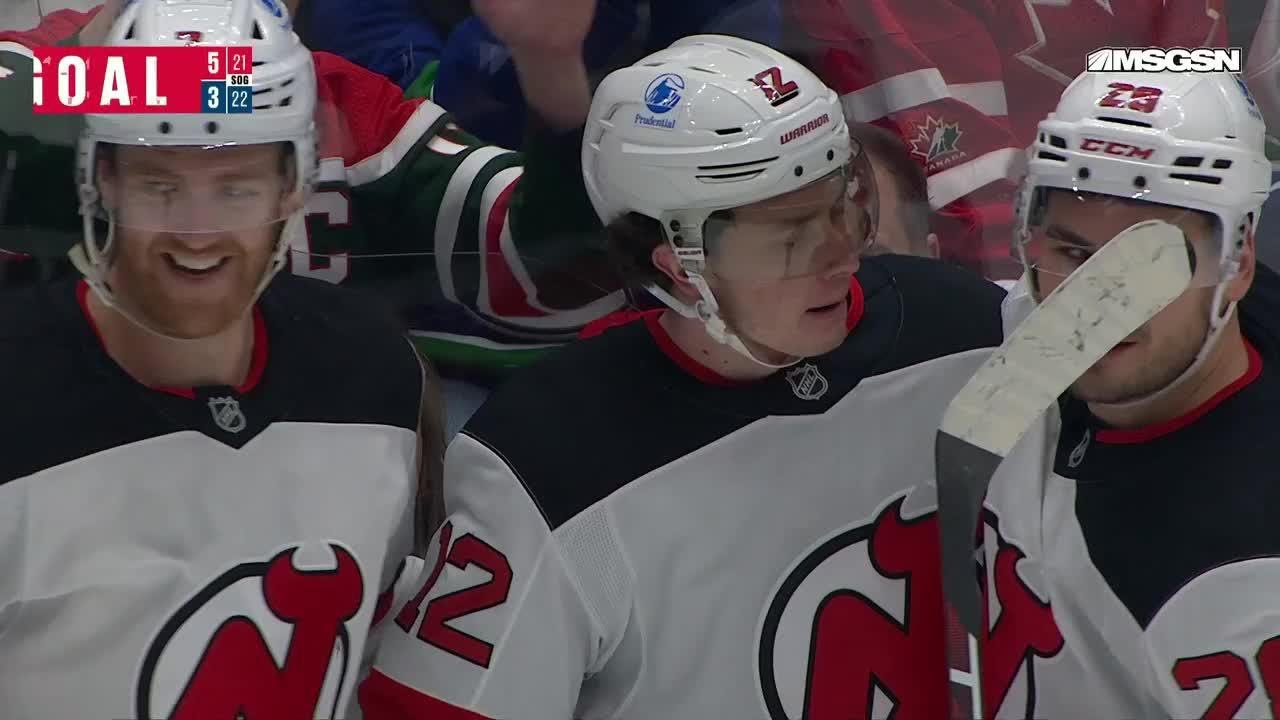 Cody Glass scores a goal against the Vancouver Canucks