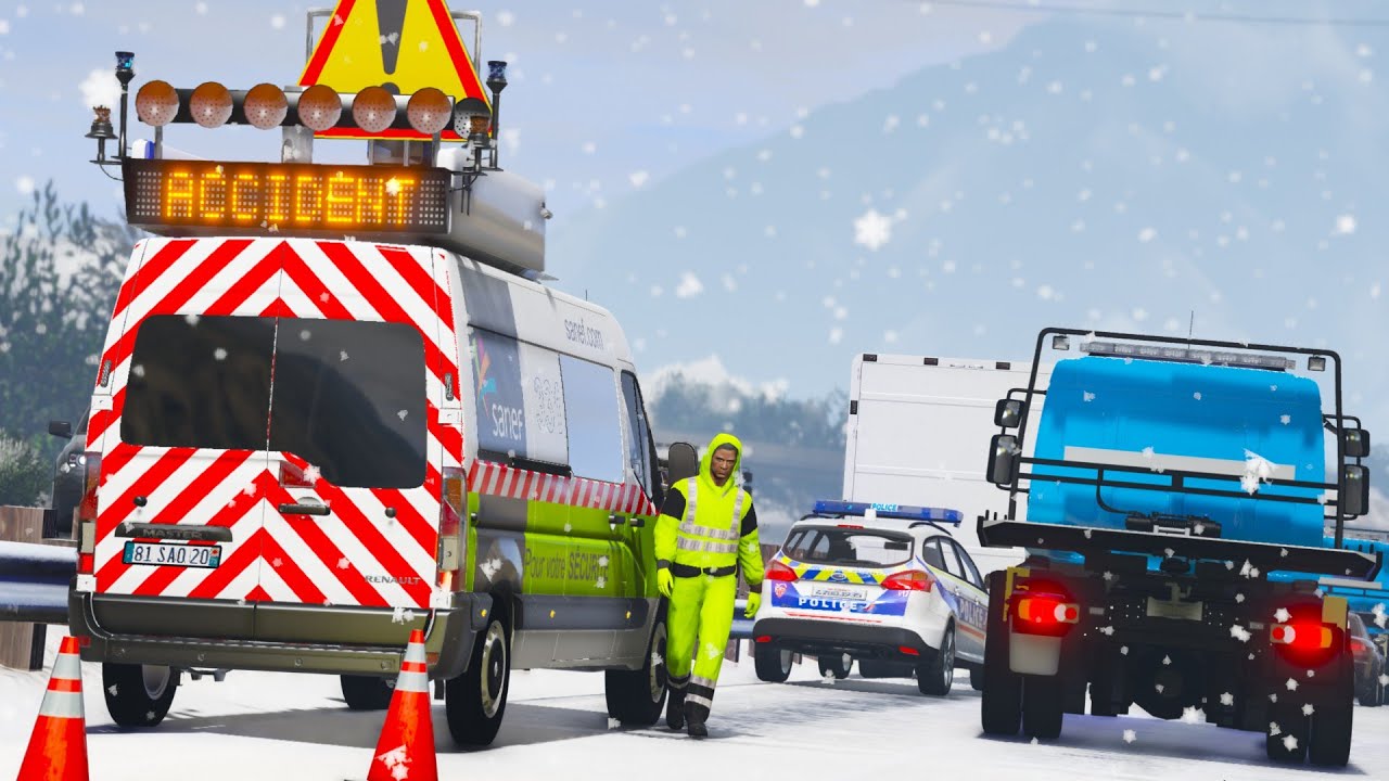 [GTA 5] UNE TEMPÊTE DE NEIGE CRÉÉ DES ACCIDENTS | PATROUILLE AUTOROUTIERE - SANEF #4