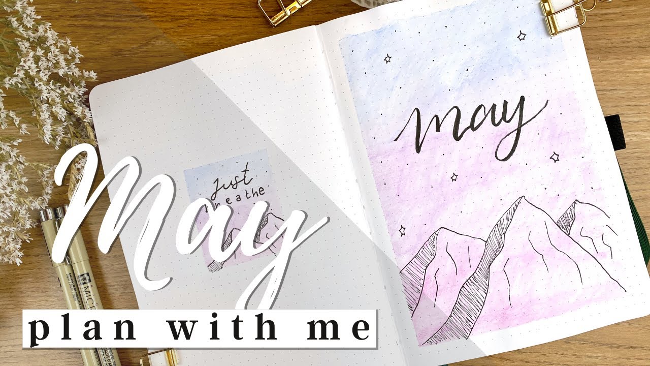 May 2020 Bullet Journal Setup | Mountains with Watercolour Crayons