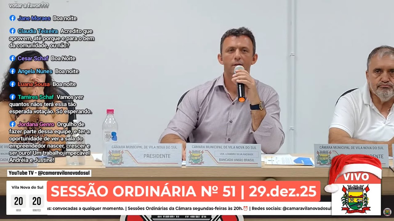 🟢 AO VIVO: Sessão Ordinária № 51 — Câmara de Vila Nova do Sul | 29.dez.25 (Parte 1/2)