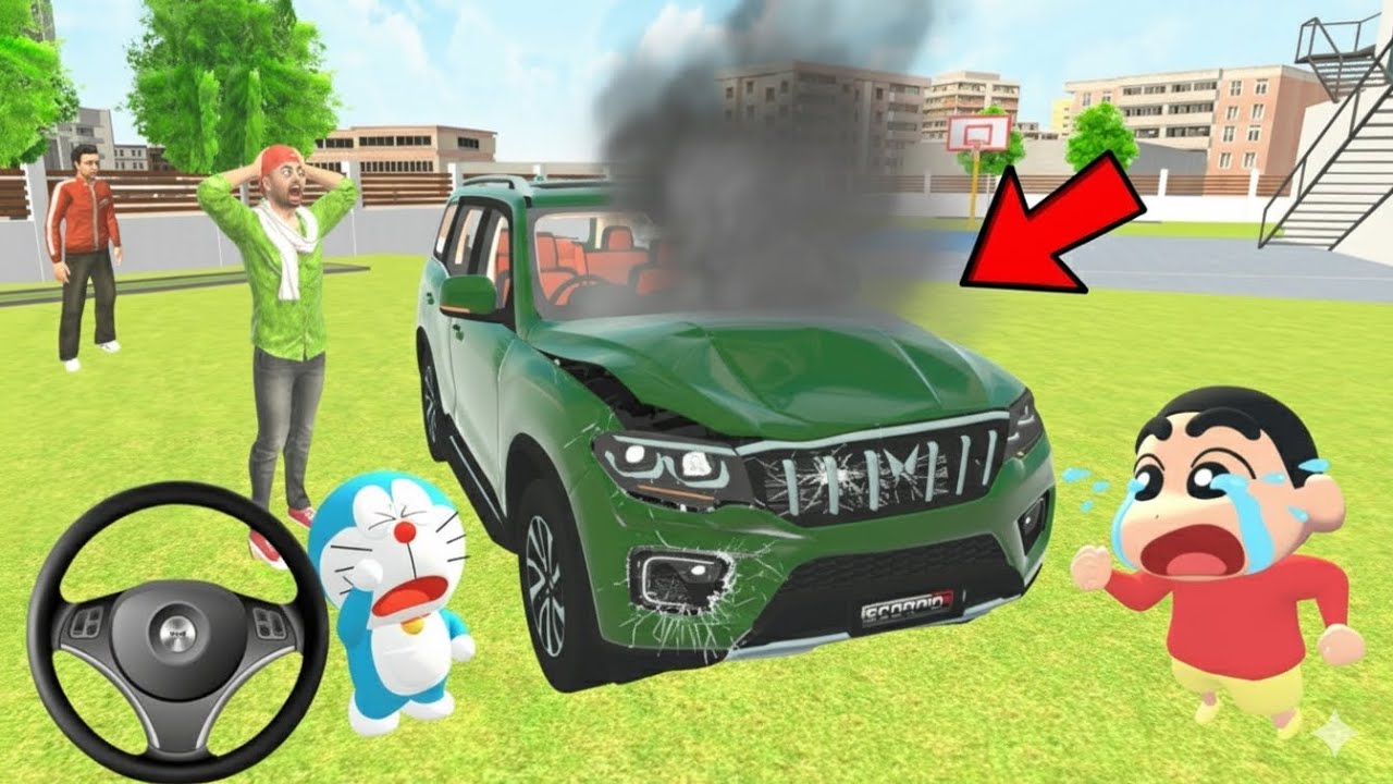 Sinchan broke Franklin New Scorpio N car in Indian Theft auto simulator 