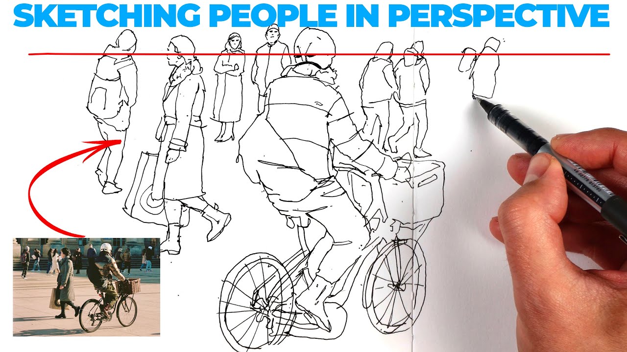 3 secrets to SKETCHING PEOPLE in perspective (Important for drawing crowds!)