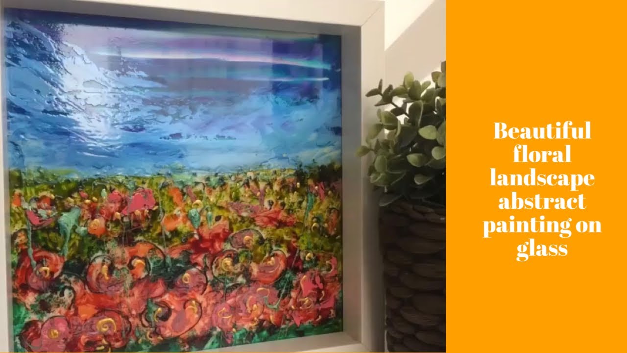How to paint a beautiful landscape on glass||Abstract floral landscape glass painting||Pebeo Fantasy