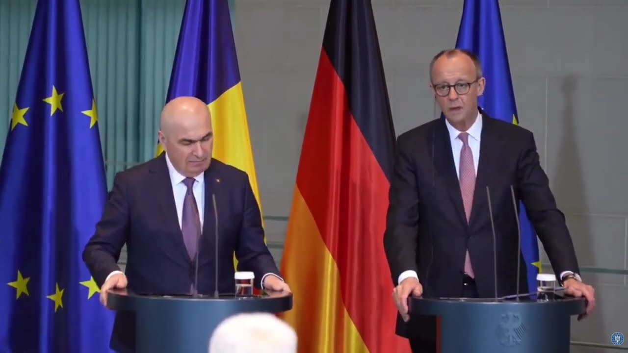 Conferință prim-ministrului României, Ilie Bolojan, și Cancelarul Republicii Federale Germania