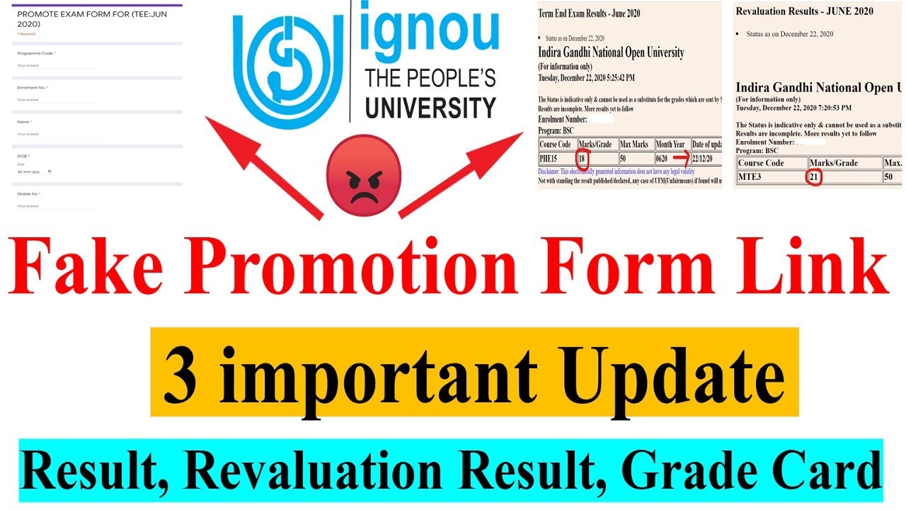 IGNOU Fake Promotion Form Link (Be Aware),3 New Update, Result,Revaluation Result,Grade Card Update