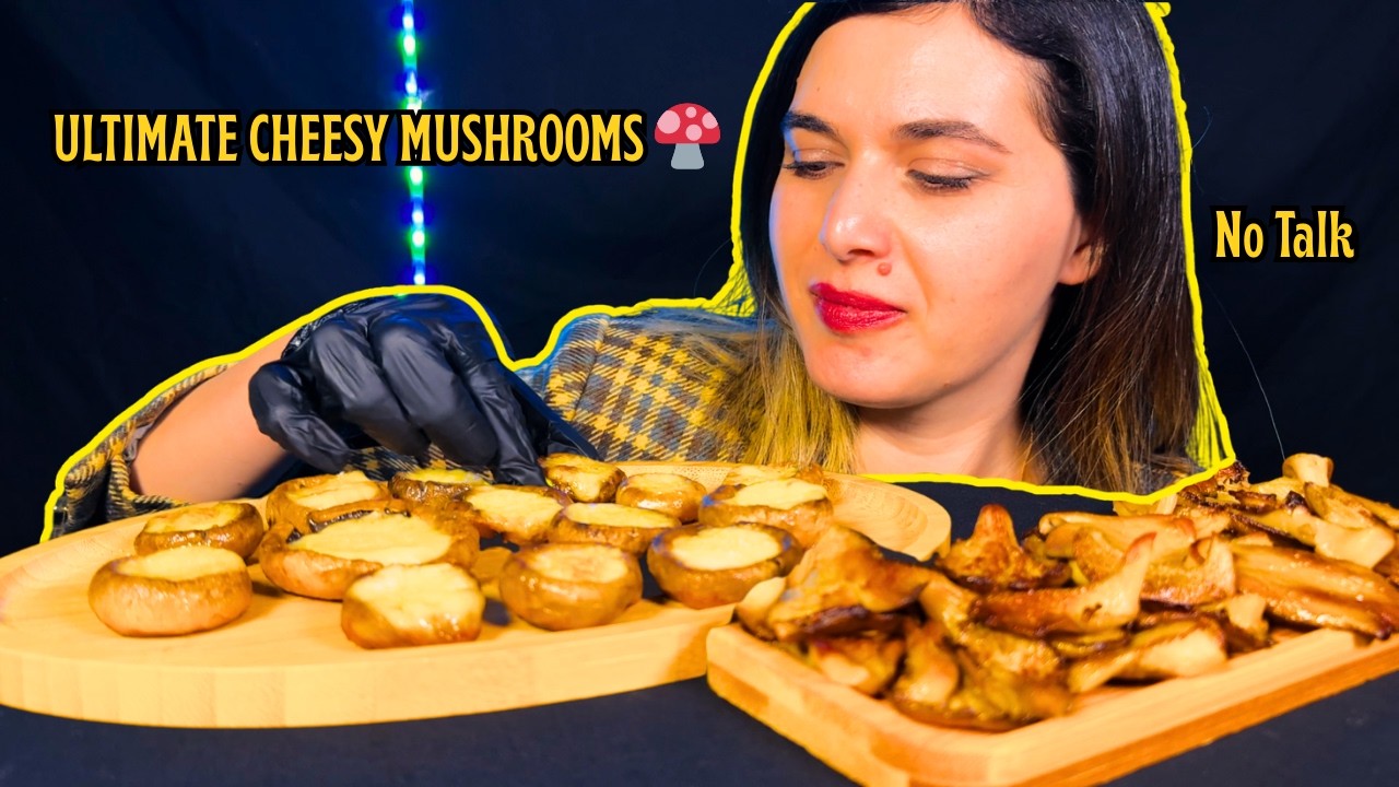 Crispy Cheesy Mushrooms ASMR Eating | Satisfying Bites & Sounds Only (No Talking)