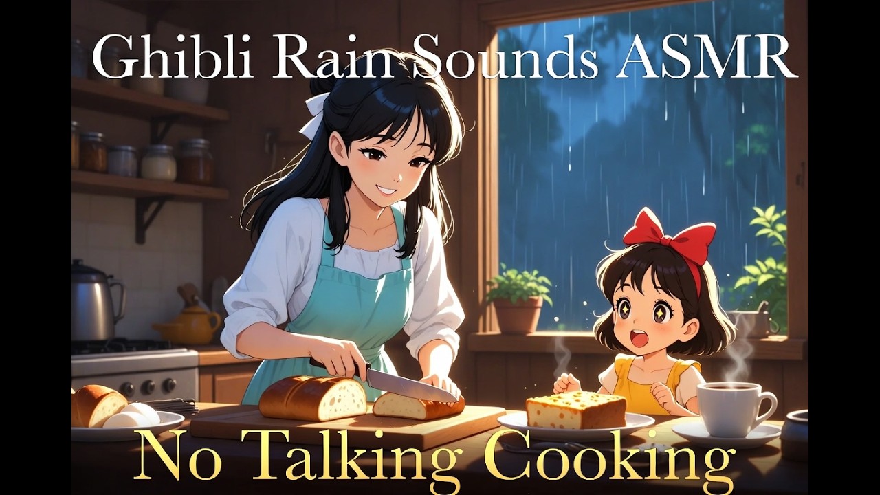 🌧️ Ghibli Rain Sounds ASMR | Cozy Morning Cooking with Sisters |Sizzling Eggs & Cheese Toast