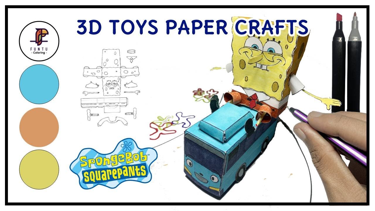SPONGEBOB - DIY TOYS PAPER CRAFT Coloring for Kids | Learn Colors for Toddler | Funtu Coloring #79