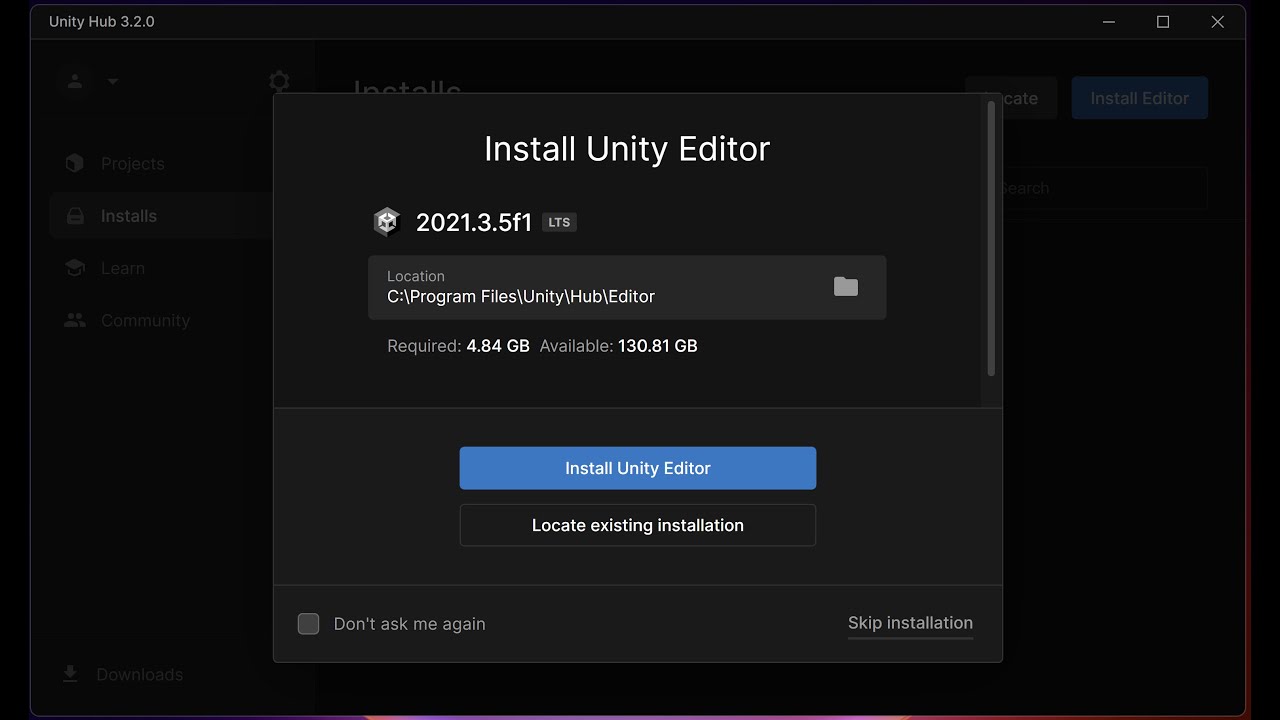 How to download and install Unity Editor using Unity Hub
