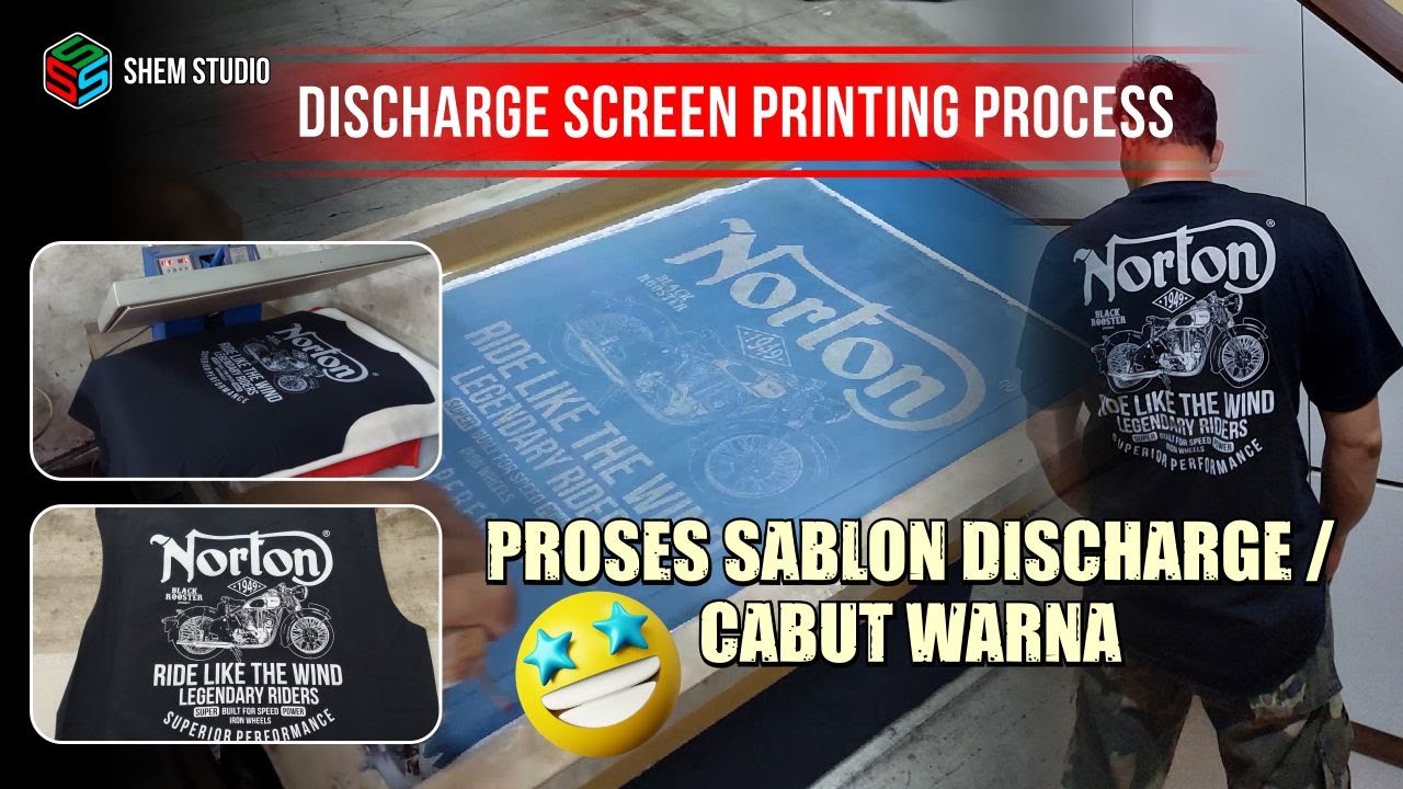 MEMBUAT CAT SABLON DISCHARGE DAN PROSES SABLON DISCHARGE/CABUT WARNA DI BAHAN KAOS HITAM REAKTIF.