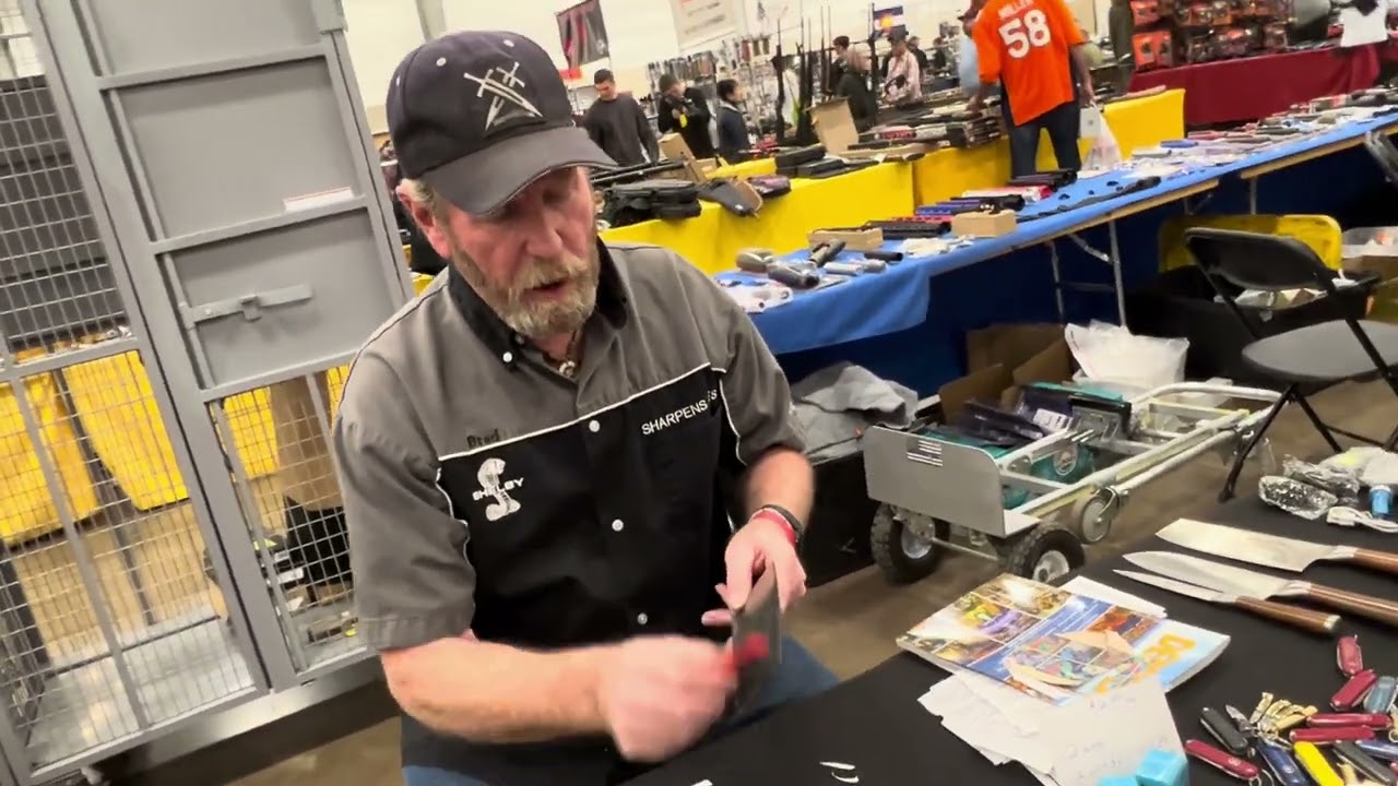 Sharpening a butchers knife with a Sharpens Best Knife Sharpener