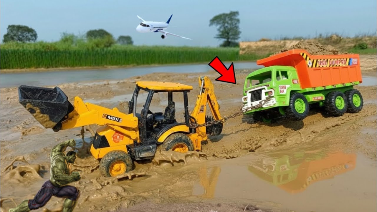 😱 Sand Loaded TATA Dumper Truck Accident Pulling Out Mahindra Tractor JCB 3DX | Toys Cartoon Video