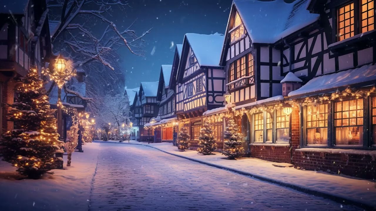 Silent Snowing Scene. Christmas Village Ambience. Tv Screensaver.