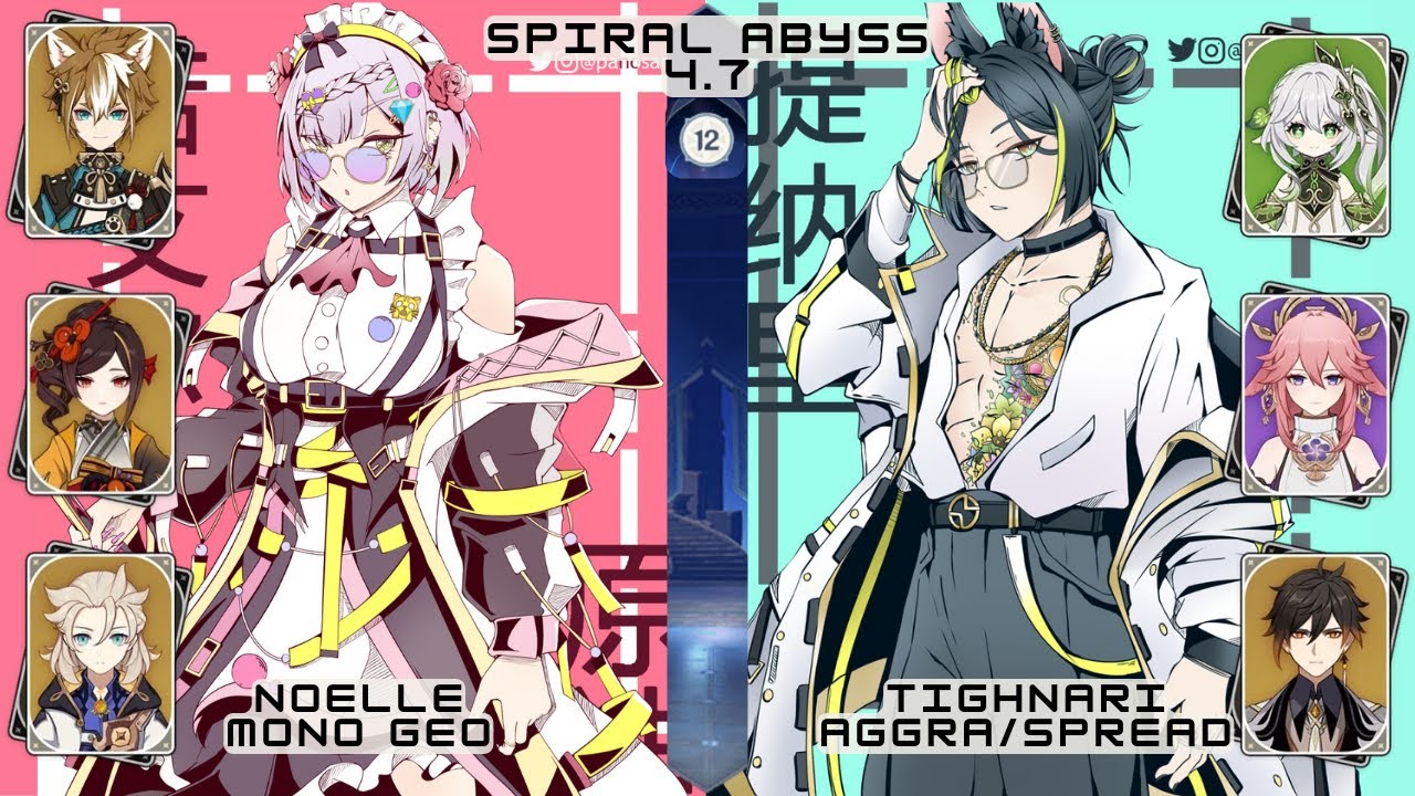 Noelle Mono Geo and Tighnari Aggra/Spread clean out the Spiral Abyss Floor 12 in Genshin Impact 4.7