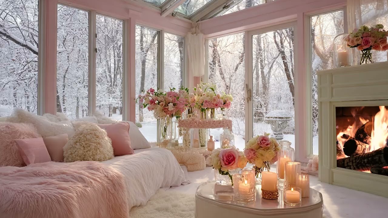 Cold Snow Wind Passing the Window | Fireplace Sounds for Relaxing Winter Evenings