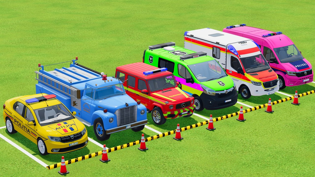 TRANSPORTING POLICE CARS, AMBULANCE, FIRE TRUCK, COLORFUL CARS WITH TRUCK - FARMING SIMULATOR 22 #18