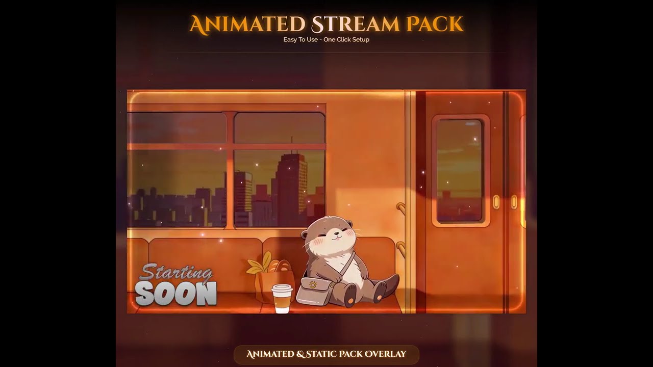 Cozy Sunset Train Otter Animated Twitch Overlay Pack &ndash; Warm Lofi Metro Aesthetic