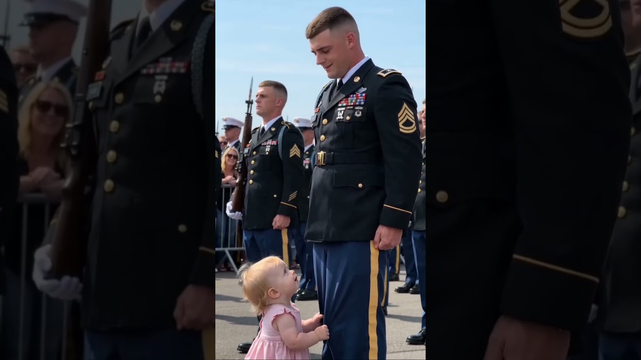 Tiny Toddler Stops a Military Ceremony to Hug Her Hero Dad #EmotionalReunion #Heartwarming