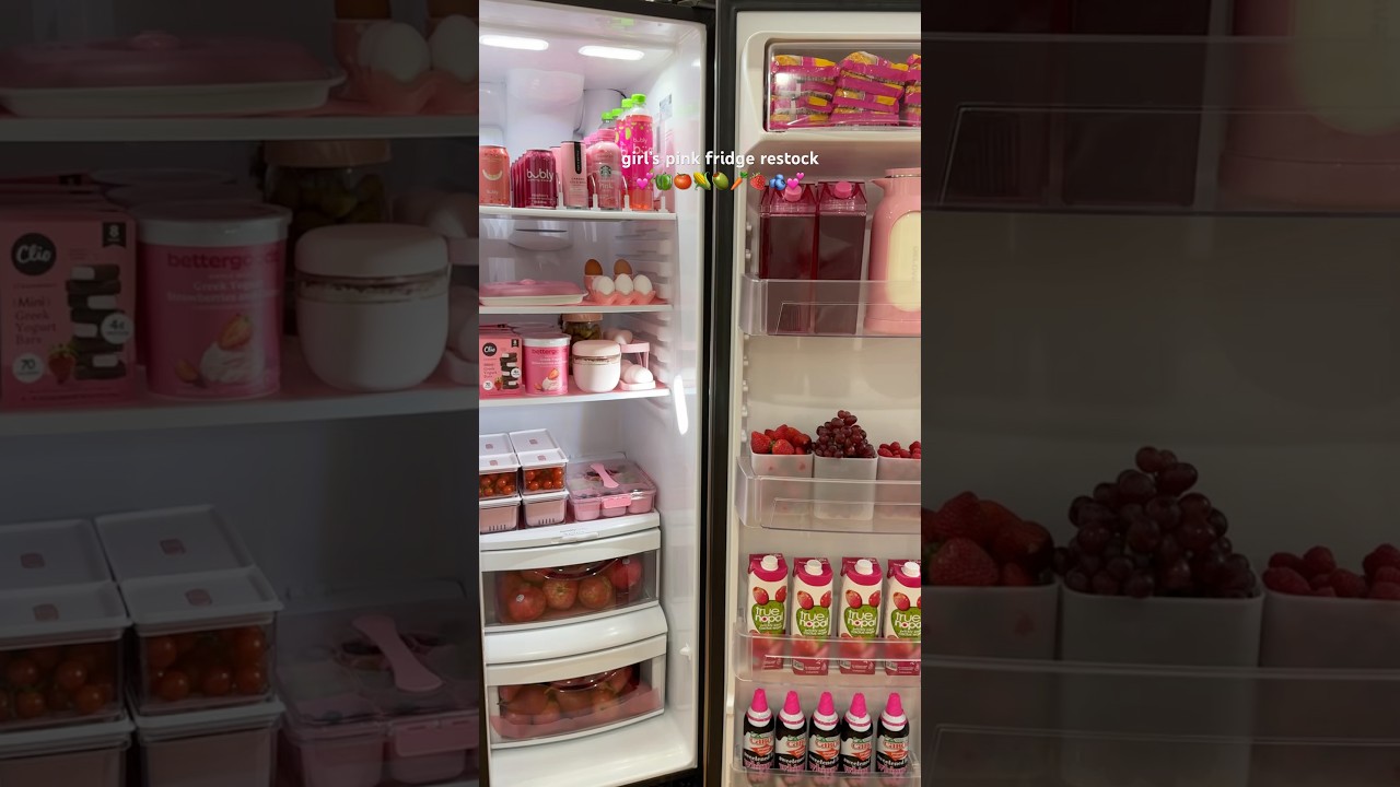 girl&rsquo;s PINK fridge restock #asmr #restock #fridge #shorts #pink #gorltalk #thatgirl