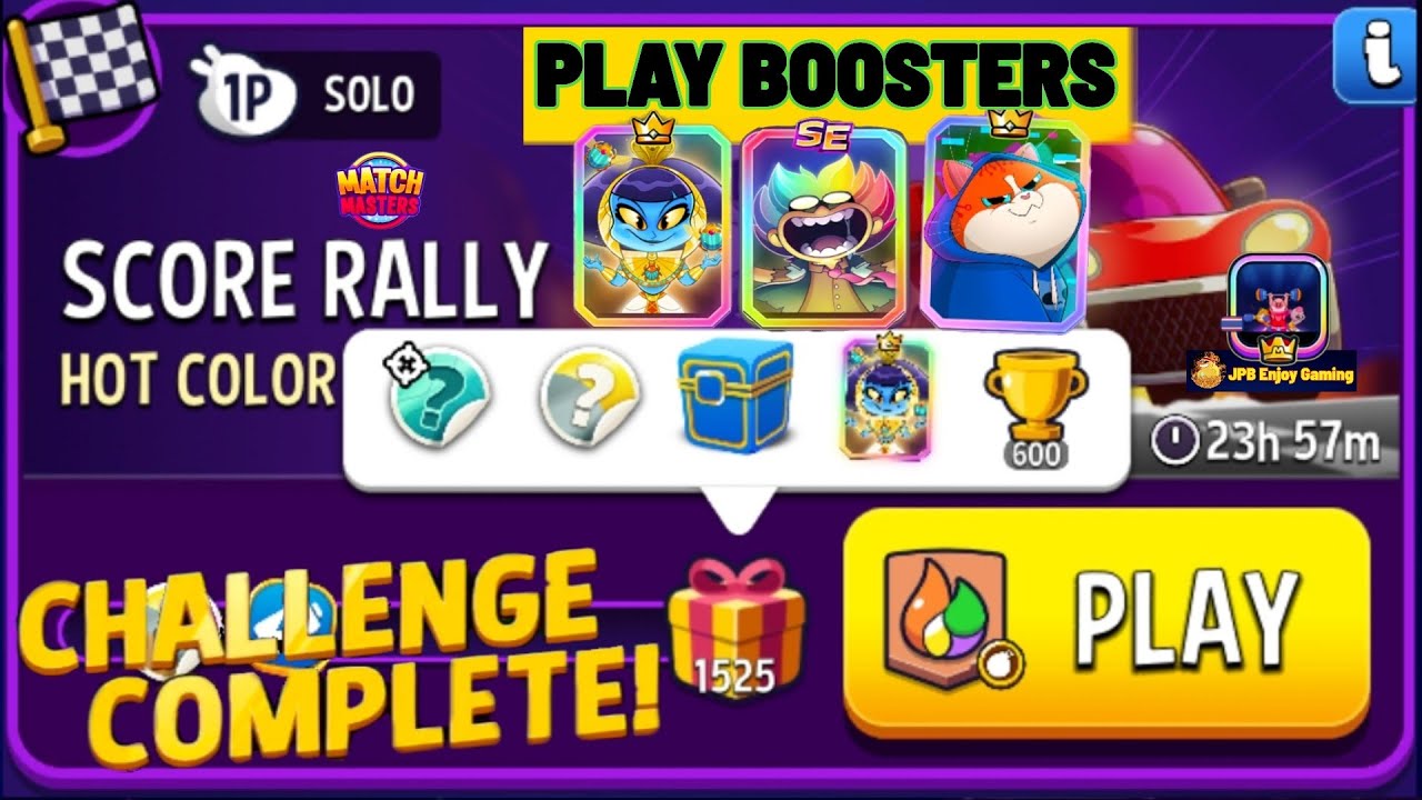 Play 3 Boosters/ Hot Color+Bombs Away Solo Challenge Score Rally /1525 Score /Match Masters