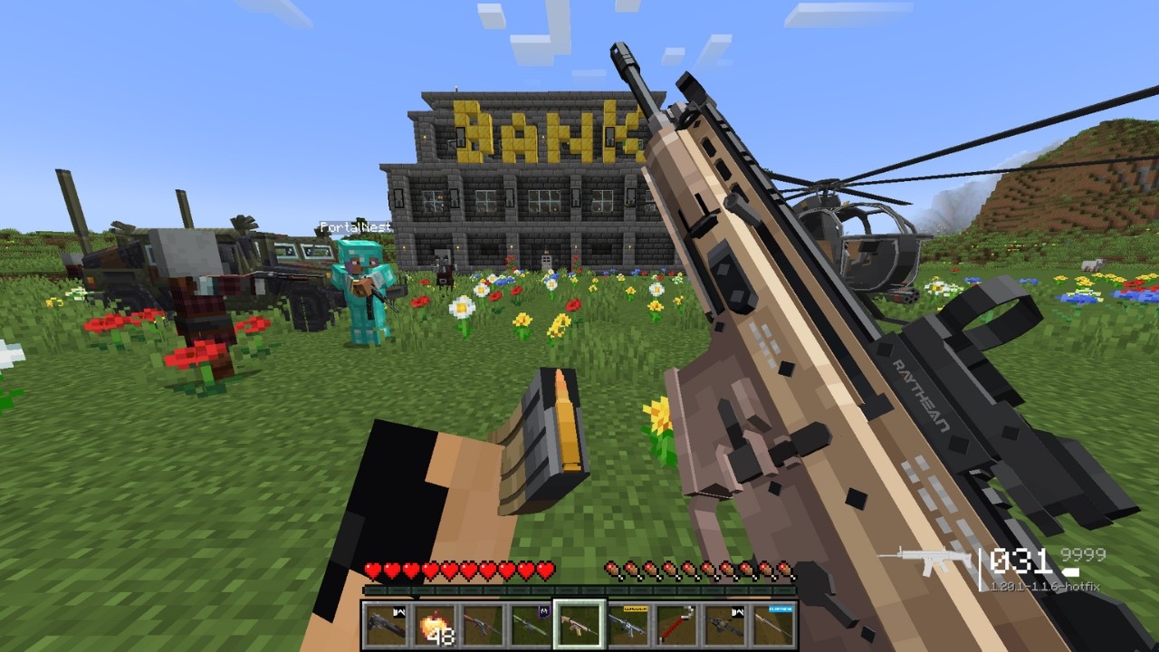 We Robbed the Pillagers Gold & Emeralds Bank Using Modern Weapons! 💰💥