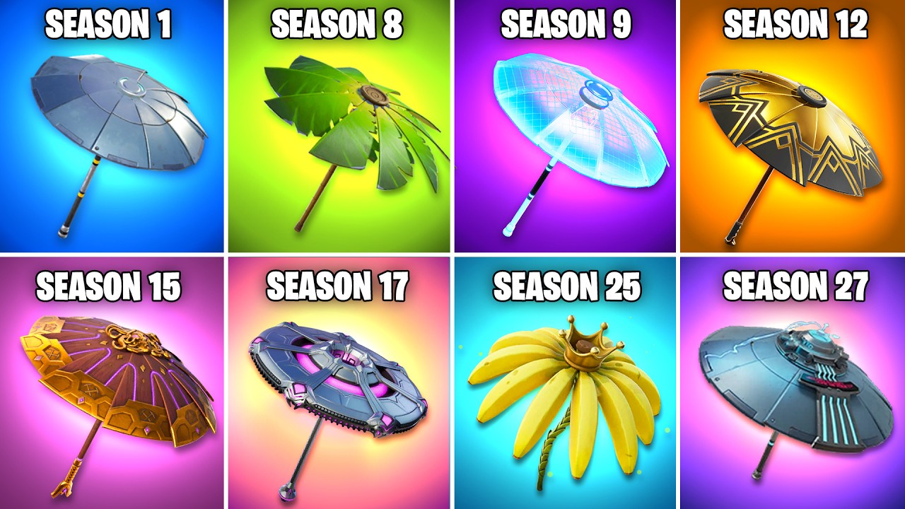 Evolution of Fortnite Victory Umbrellas (Chapter 1 Season 1 - Chapter 4 Season OG)