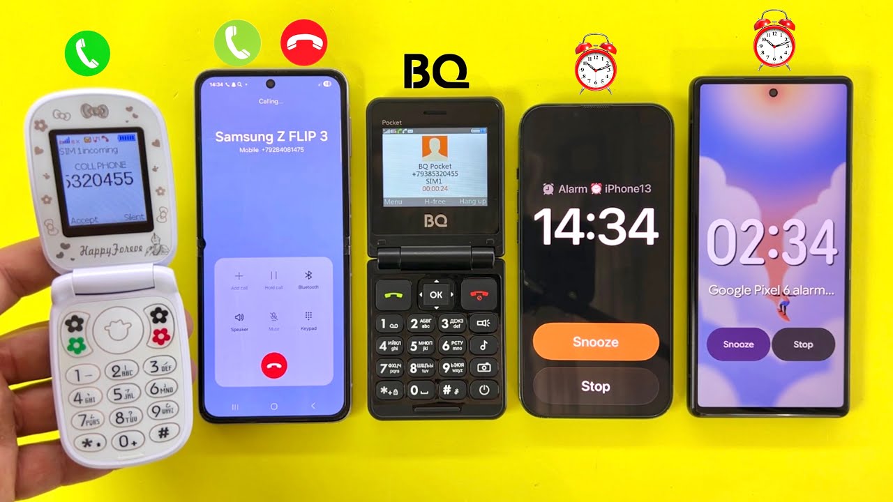 Incoming & Outgoing Call + Alarm Clock on Samsung Z Flip3/ Google Pixel 6/ iPhone13/ BQ Pocket 