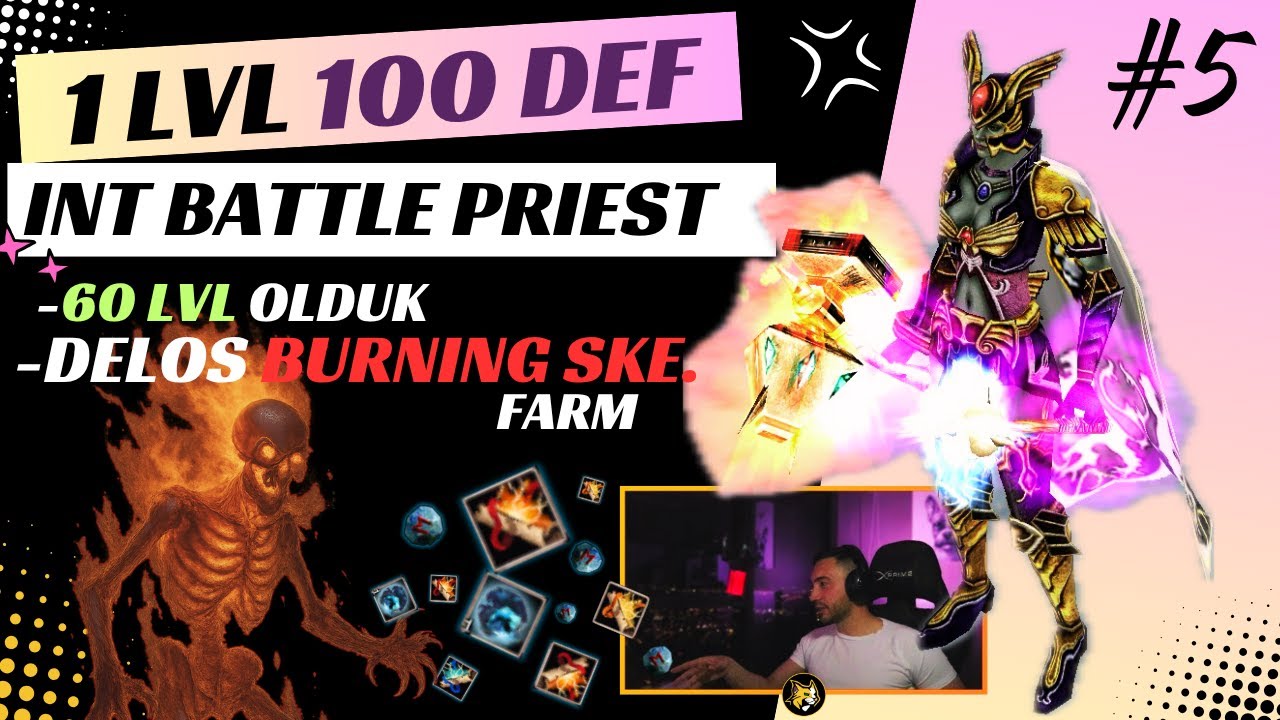1 Level 100 Def Elit Int Battle Priest | DELOS BURNING SKELETON ve DTS | Ezik Farm | Knight Online