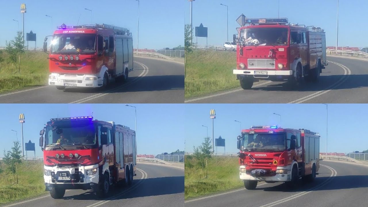 Alarmowo 5 zastępów Straży Pożarnej do pożaru naczepy na trasie S8