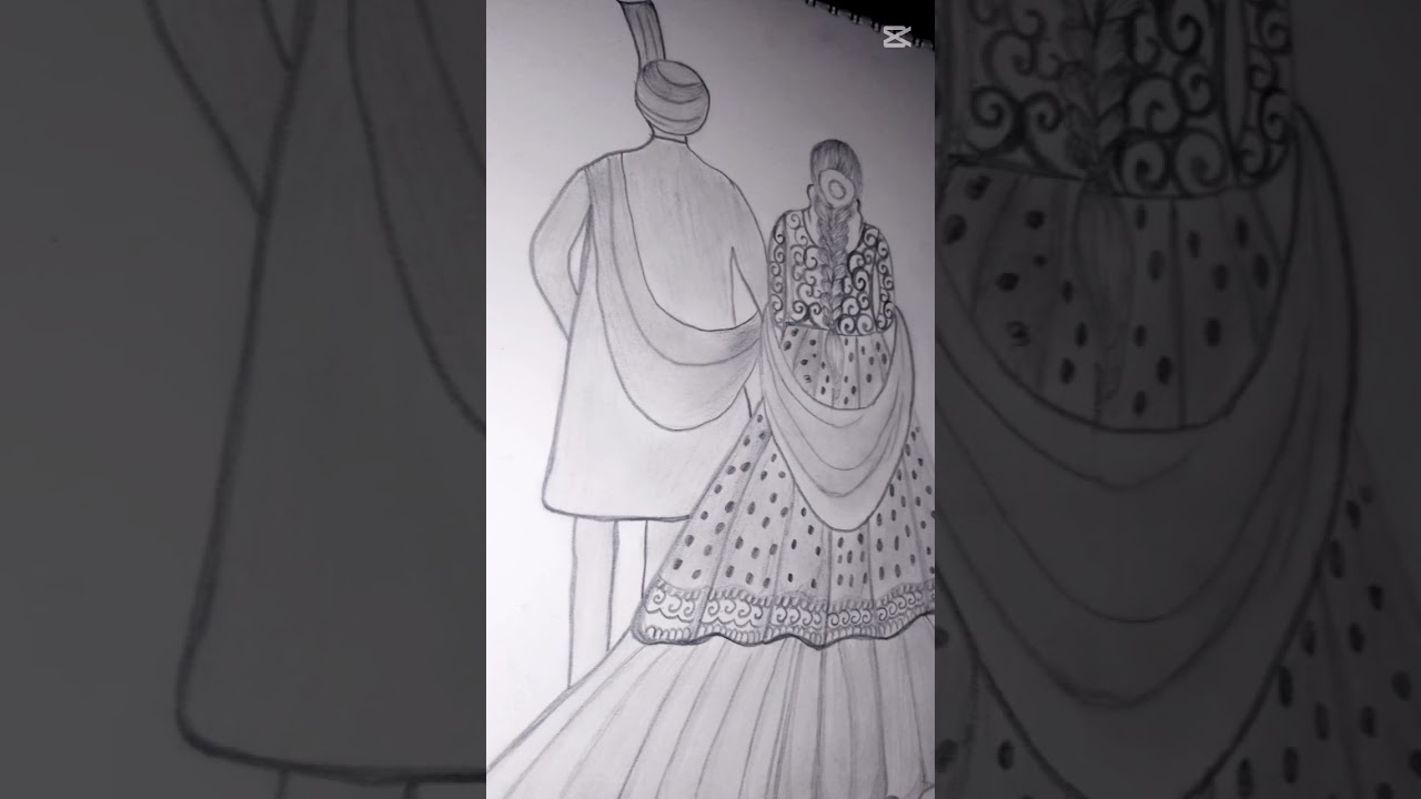 How to Draw bride and groom in behind |wedding couple drawing 