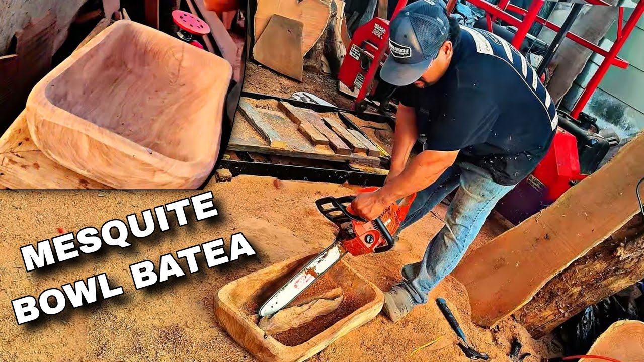 Making A Long Mesquite Doughbowl Batea (100% Mesquite Wood)