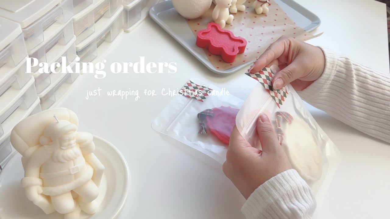 [ wrapping ] クリスマスキャンドル梱包するだけ📦 | studio vlog | handmade | packing | 作業動画