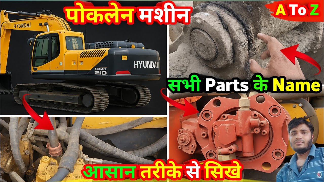 पोकलेन मशीन Parts के Name पुरी जानकारी ( Basic Parts Name Of Excavator Machine) #youtube #excavator