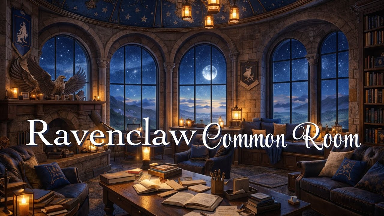 Ravenclaw Common Room Ambience | Cozy Harry Potter Hogwarts House | Fireplace, Candles, & Snowfall✨