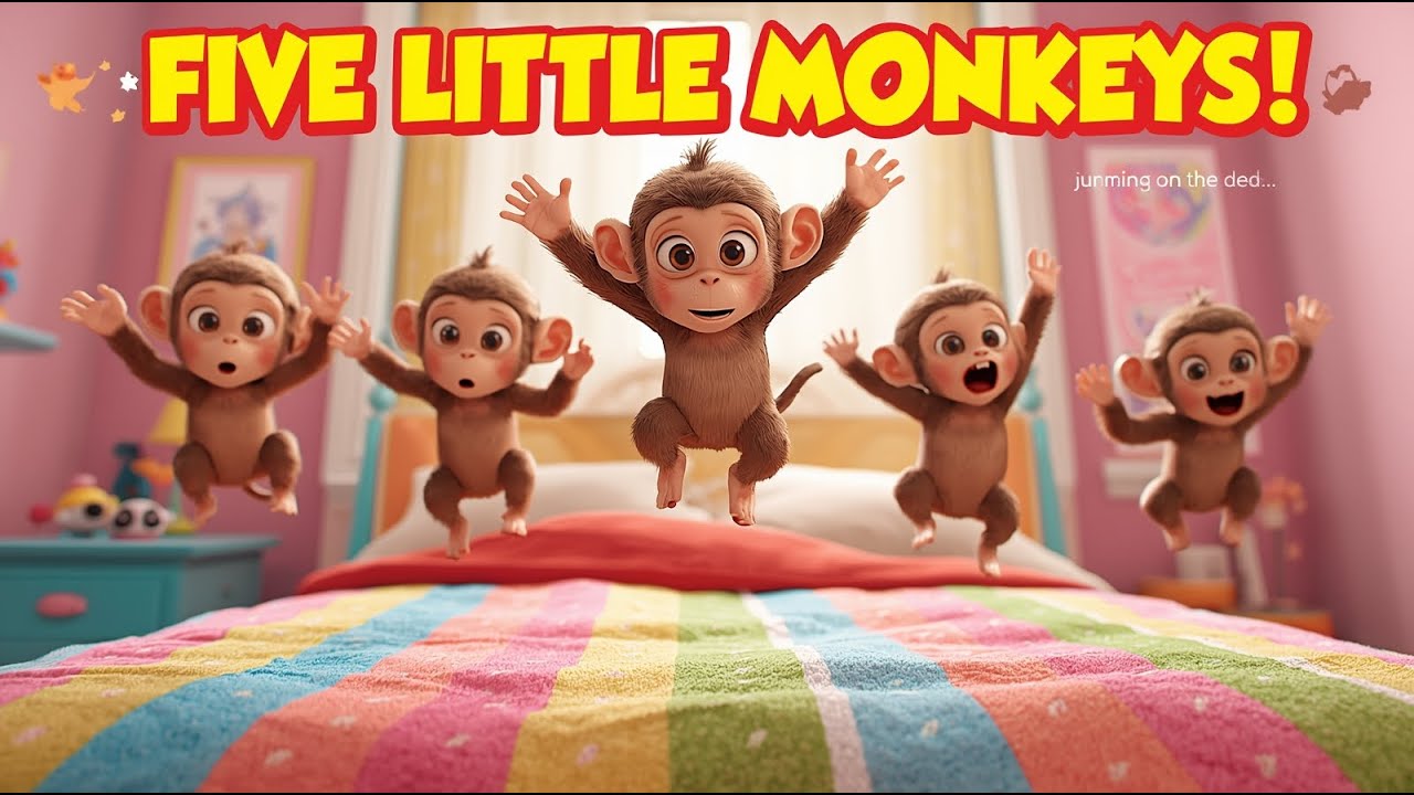 Five Little Monkeys Jumping on the Bed 🐒🎵 | Fun Nursery Rhymes for Kids | 3D Animation