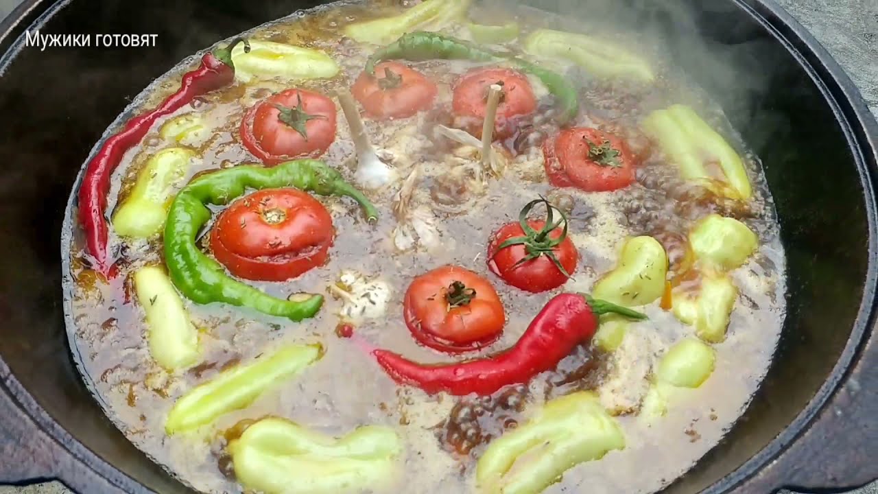Три блюда в одном казане / Узбекский плов на костре / Мужики готовят