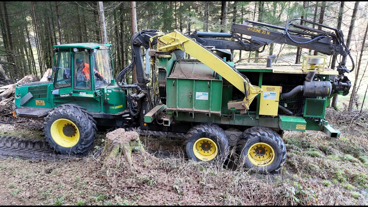 Spezialholzhacker auf einem Forwarder Timberjack 1110 🇨🇭🌲🪓 