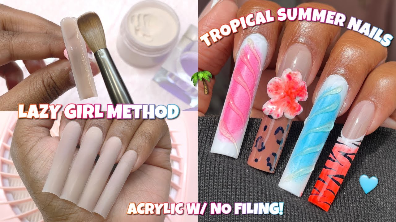 RECREATING TROPICAL SUMMER NAILS FROM PINTEREST 🌺🍍| LAZY GIRL METHOD WITH ACRYLIC | 3D NAIL ART