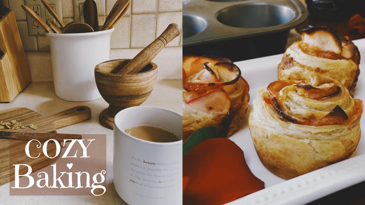 Cozy Winter Baking | Making Apple Rose Pastry + Chai Tea | Silent Vlog