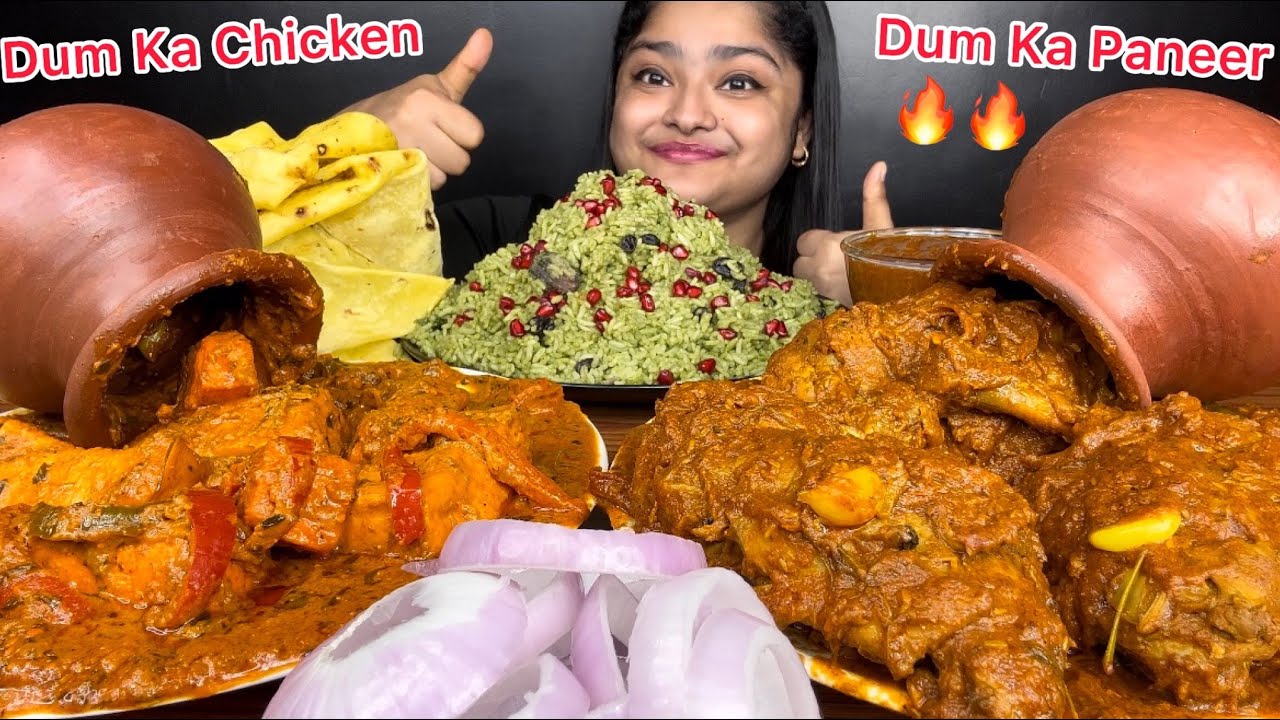 SPICY DUM KA CHICKEN HANDI,SPICY DUM KA HANDI PANEER WITH VEGETABLE GREEN PULAO & BUTTER RUMALI ROTI