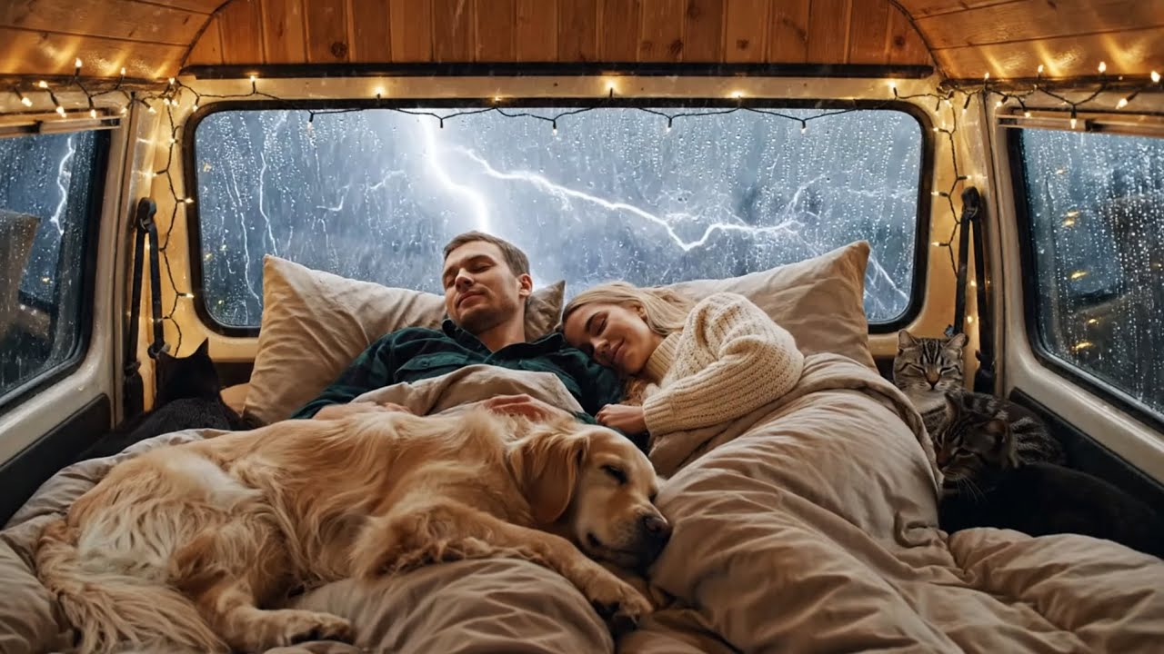 The Full Pack: Sleeping with 3 Cats & a Dog in a Forest Storm (ASMR)