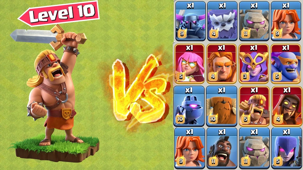 *Max* SUPER Barbarian vs All Max Troops - Clash of Clans